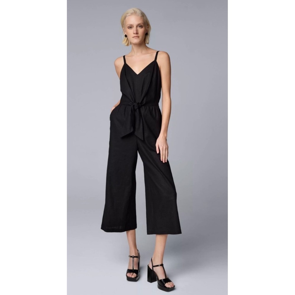 NEW Simply Vera Vera Wang Black Linen Blend Tie Front Wide Leg Jumpsuit XS Event